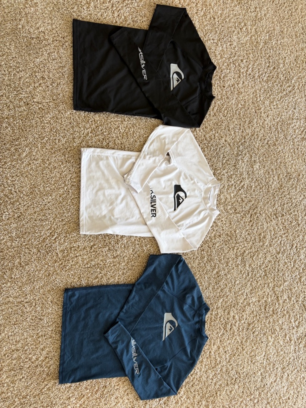 3 Quiksilver Long Sleeve Rash Guard Black, White, Navy boys size 12 M